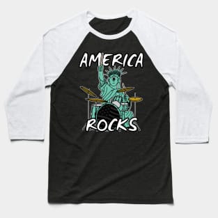 Statue Of Liberty Drummer Drums 4th July Baseball T-Shirt